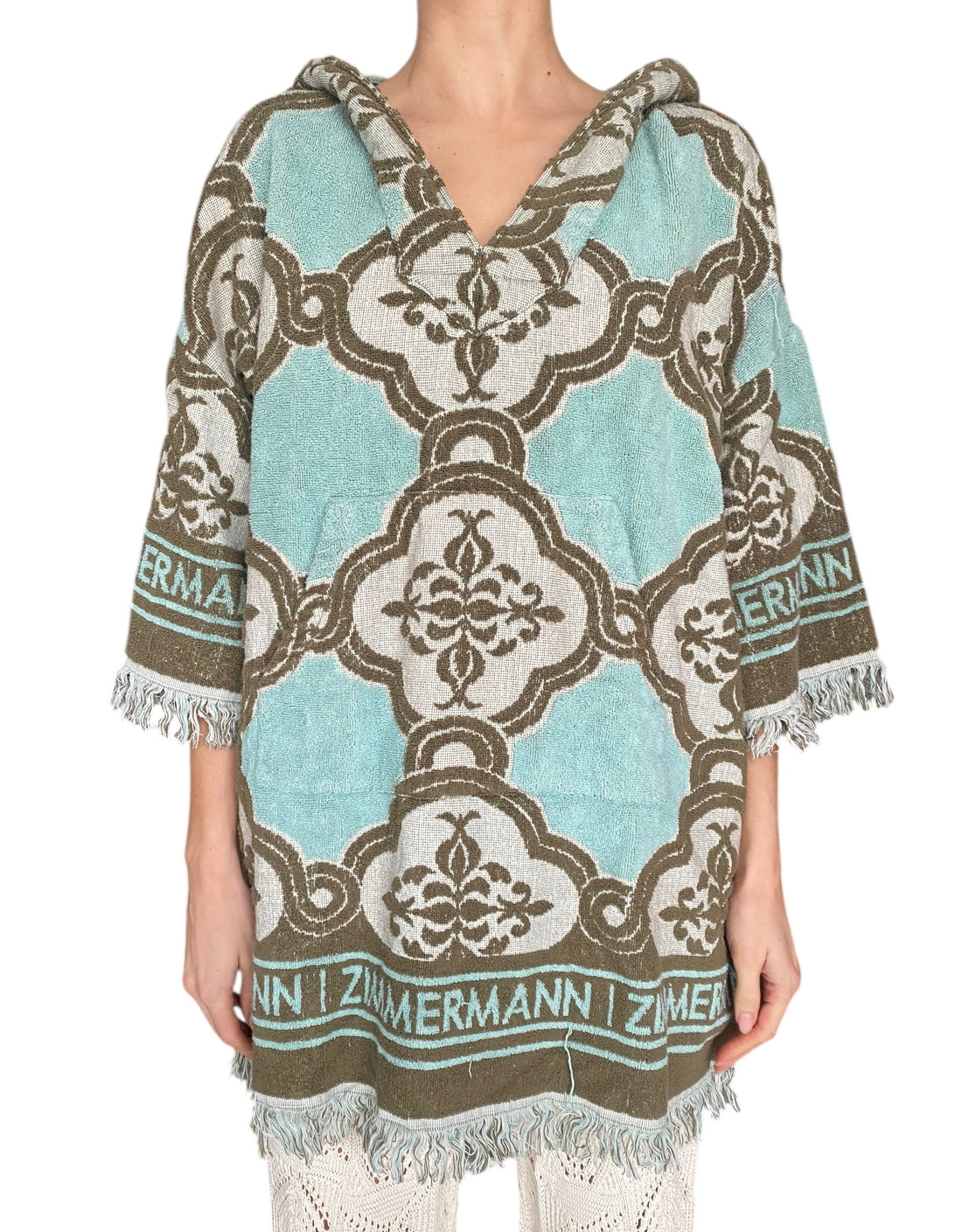 Zimmermann Green Cotton Terry Jacquard Fringe Mini Dress  - 1 / S-M / US 4-6