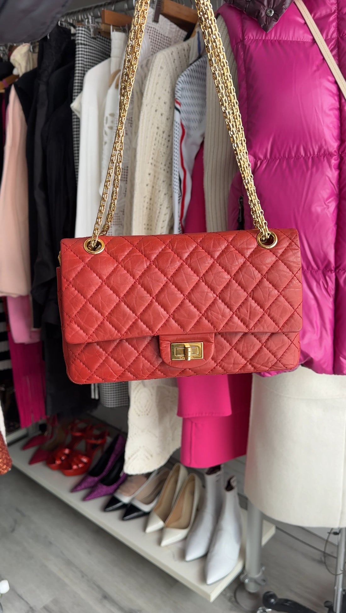 Chanel Red Aged Leather Reissue 2.55 Double Flap Bag GHW
