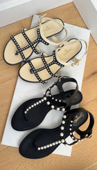 Chanel SS16 Black Grosgrain Faux Pearl Thong Flat Sandal - 37.5