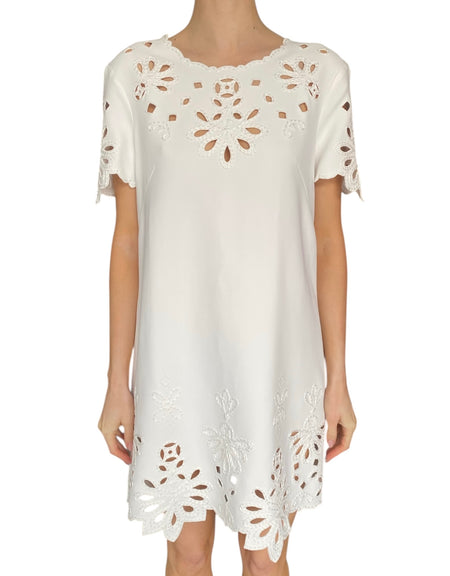 Ermanno Scervino White Lace Eyelet Cutout Mini Dress - IT 44 / US 8