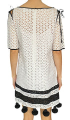 Monse White Eyelet Striped Mini Dress - US 6