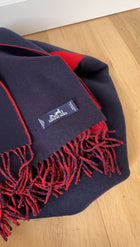 Hermes Navy and Red Cashmere Kazak Geometric Fringe Scarf
