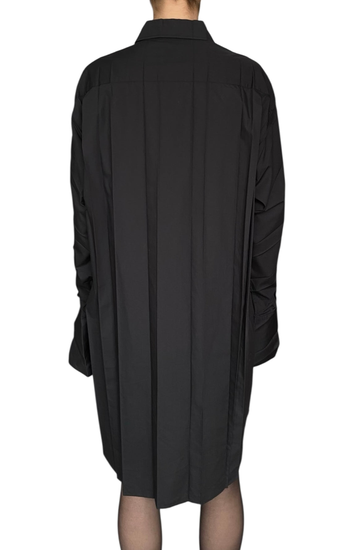 Balenciaga Black Cotton Plisse Shirt Dress - 36 / US 4