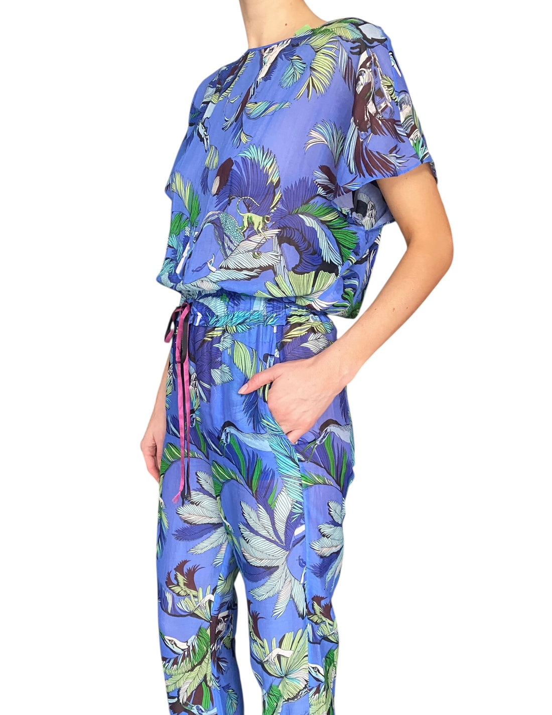 Pucci Blue Jungle Print Backless Jumpsuit - US 4