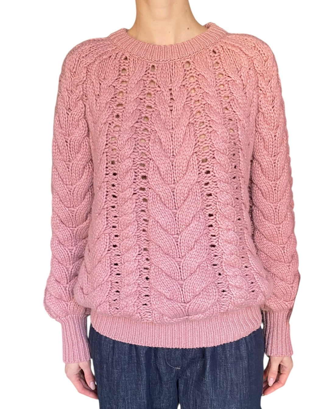 Brunello Cucinelli Pink Cashmere Cable Knit Sweater - M
