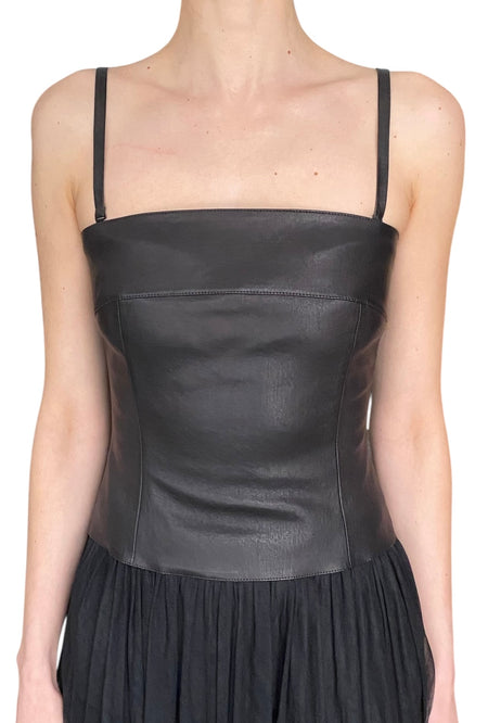 Chanel Vintage Black Lambskin Leather Bustier Top - 38 / US 2-4