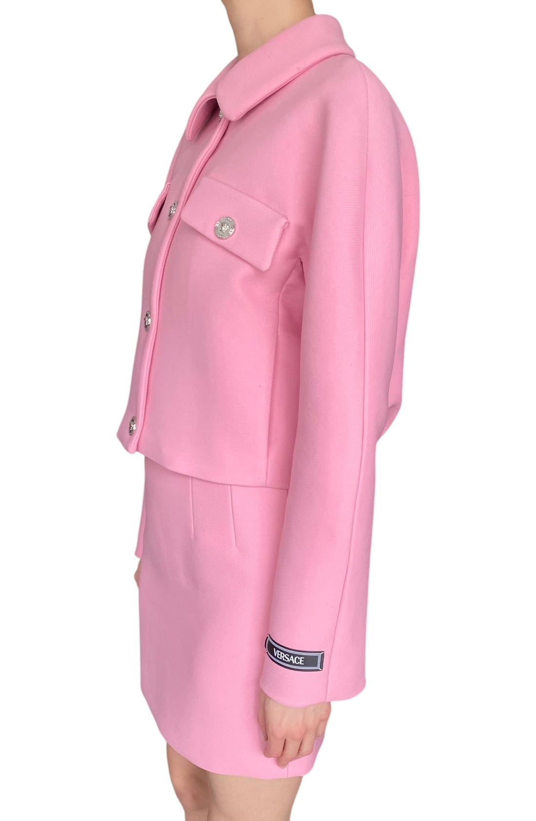 Versace Pink Calvary Twill Cropped Jacket - IT 40 / US 4