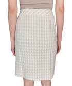 Chanel Vintage 1993 Pink & Green Gingham Tweed CC Button Skirt - FR 42 / US 8-10