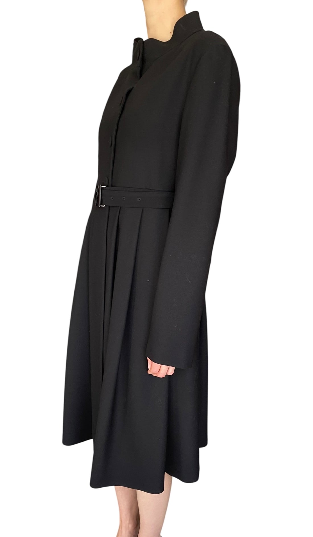 Fendi Black Belted Wool Dress Coat - IT 42 / US 8