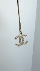 Chanel 12A Antiqued Goltone Crystal CC Baguette Pendant Necklace