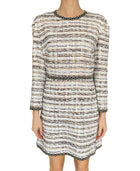 Giambattista Valli White Crystal Trim Tweed Long Sleeve Dress - IT 44 / US 8