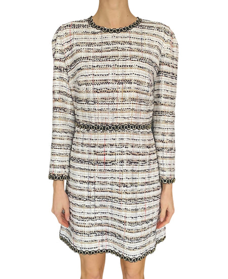 Giambattista Valli White Crystal Trim Tweed Long Sleeve Dress - IT 44 / US 8