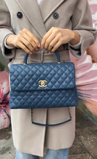 Chanel Large Blue Caviar Leather Coco Top Handle Bag GHW
