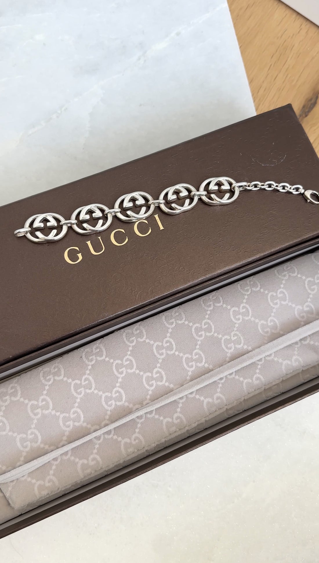 Gucci Sterling Silver GG Link Britt Bracelet - 17