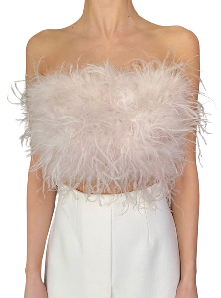 Lamarque Blush Ostritch & Turkey Feather Bandeaux Top - S / US 2-4