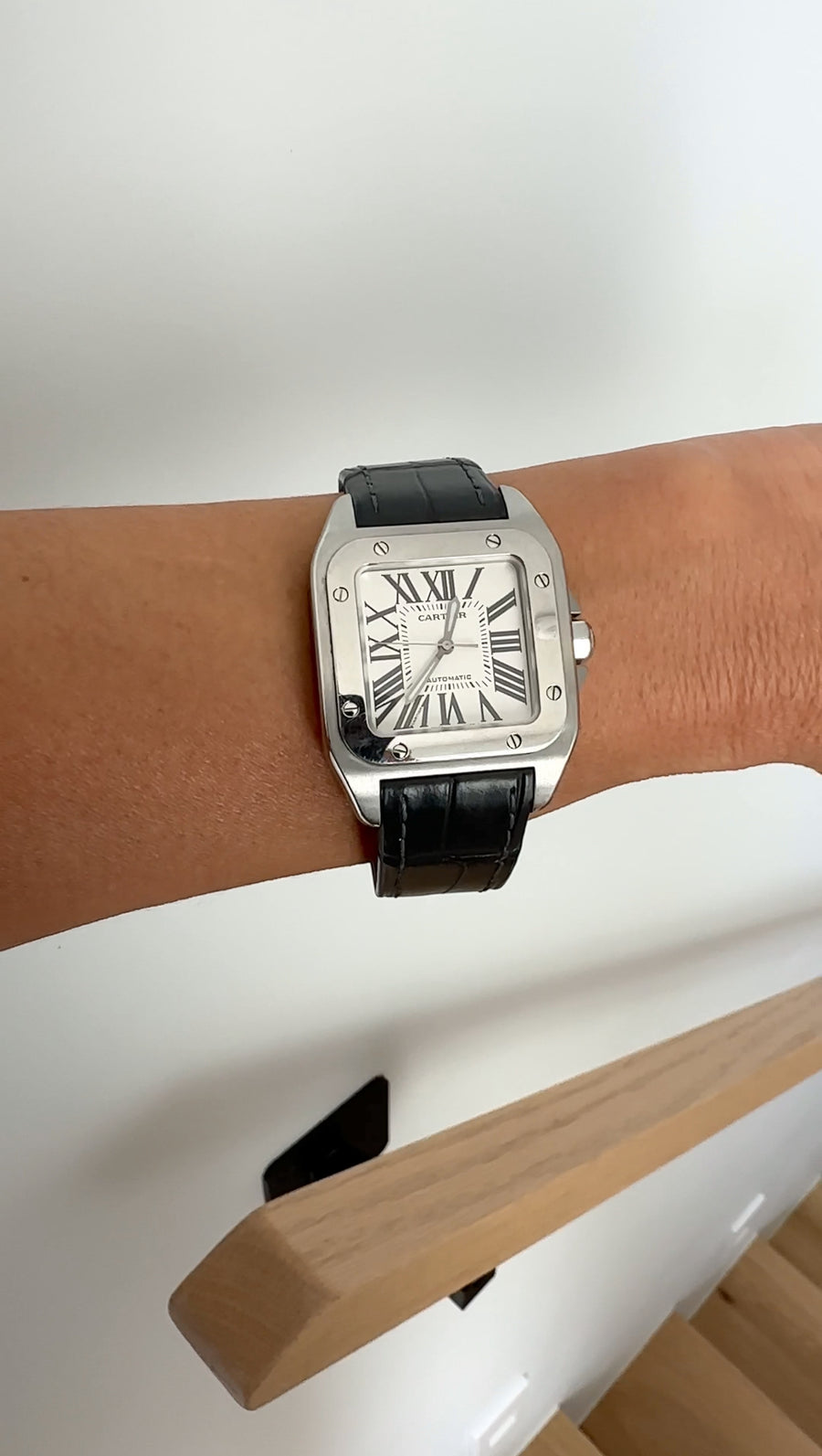 Cartier Santos 100 Stainless Steel Alligator Band Automatic Watch 2878