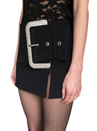 Area Black Crystal Buckle Wool Mini Skirt - US 4