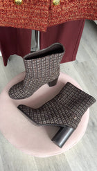 Chanel Brown Tweed Block-Heel Boots - 38.5