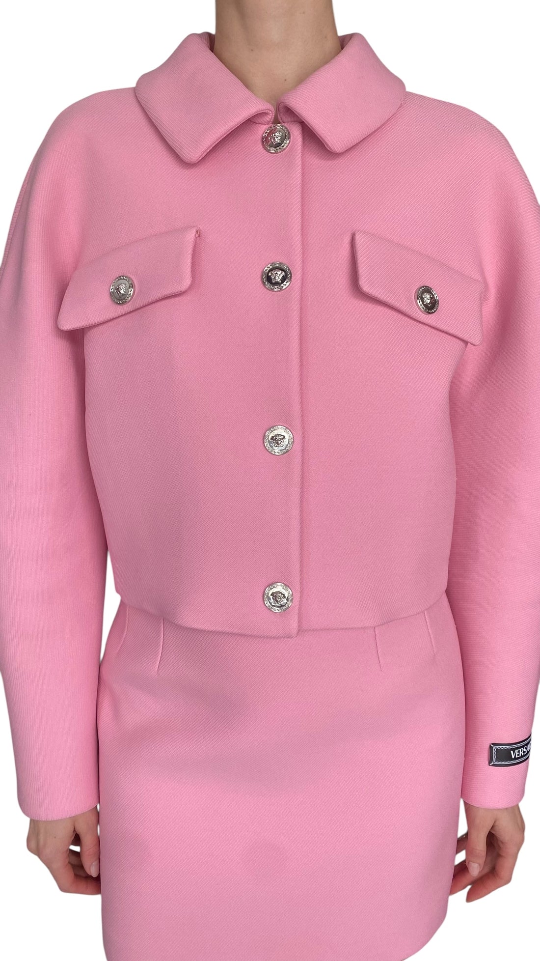 Versace Pink Calvary Twill Cropped Jacket - IT 40 / US 4