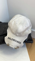 Balenciaga White Distress Notch Nut Baseball Cap Hat