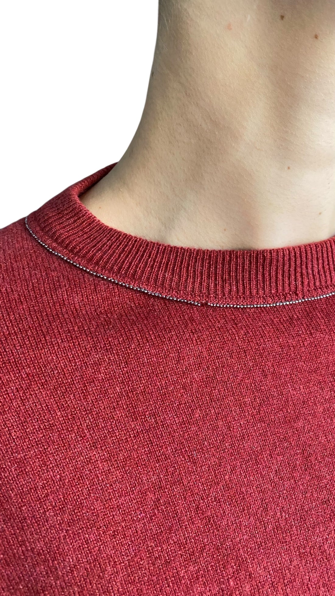Brunello Cucinelli Red Monili Trim Cashmere Sweater - XS / US 0-2