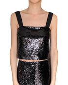 Veronica Beard Black Sequin Cropped Tank - US 2