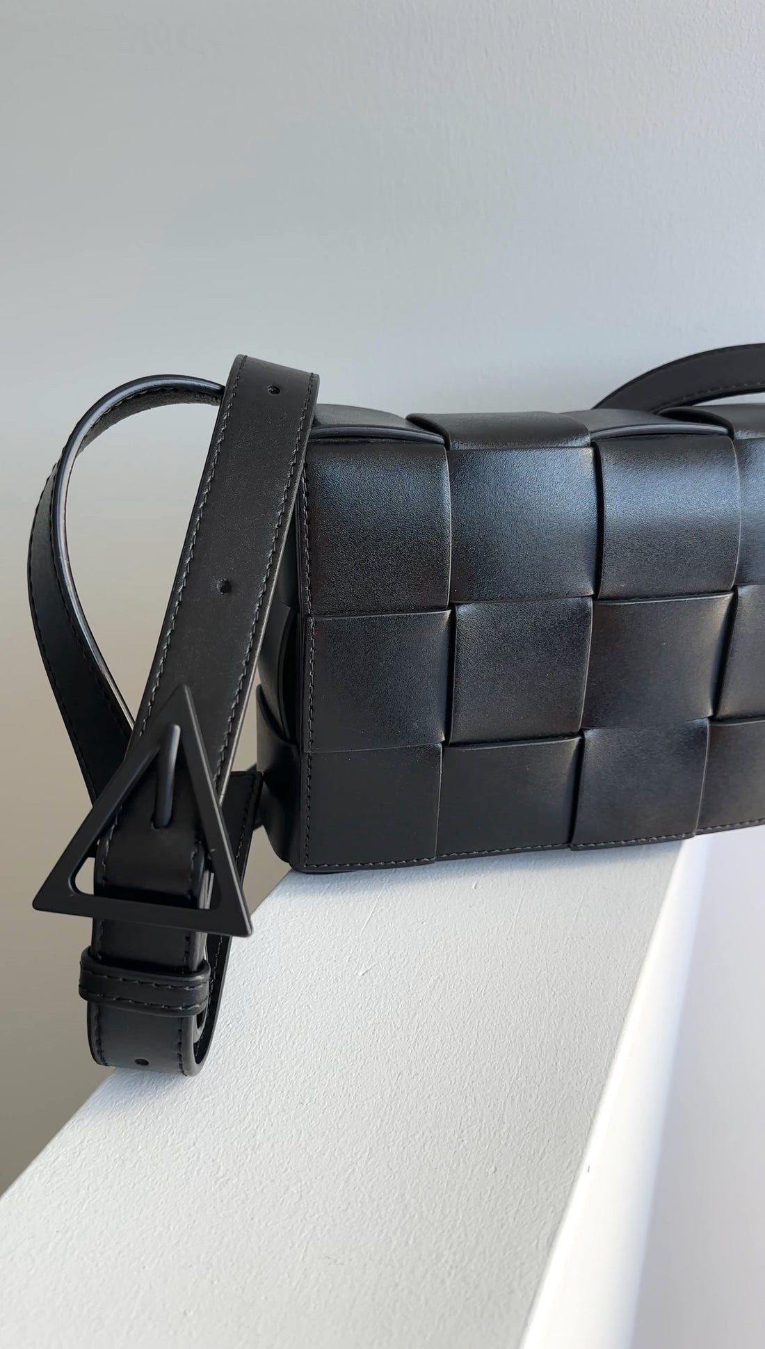 Bottega Veneta Black Woven Leather Medium Cassette Bag