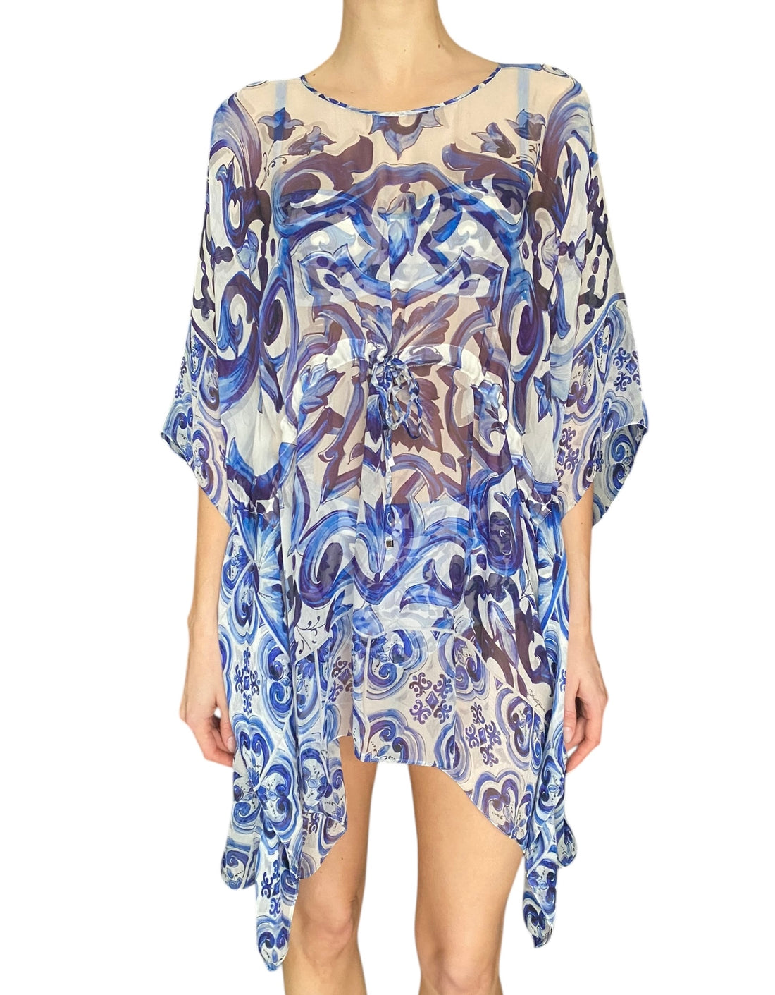 Dolce & Gabbana Majolica Print 3-Piece Bikini Short Kaftan Set - US 2