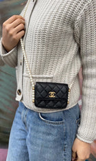 Chanel Black About Pearls Mini Card Holder on Strap