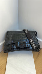 Balenciaga Black Croc Emboss Downtown Small Chain Hourglass Shoulder Bag