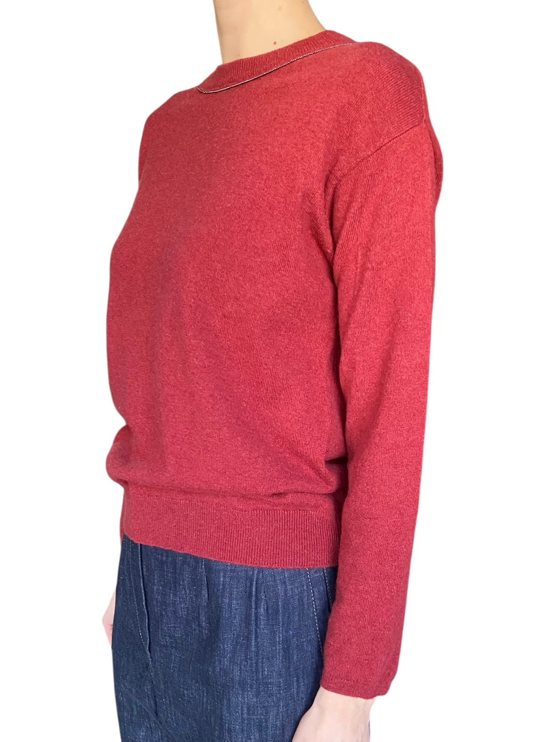 Brunello Cucinelli Red Monili Trim Cashmere Sweater - XS / US 0-2