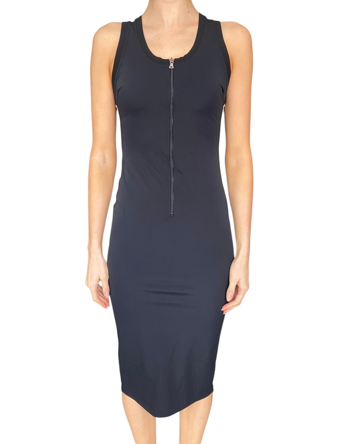 Prada Sport Black Nylon Striped Zip Midi Dress - M / US 4-6