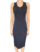 Prada Sport Black Nylon Striped Zip Midi Dress - M / US 4-6