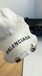 Balenciaga White Distress Notch Nut Baseball Cap Hat