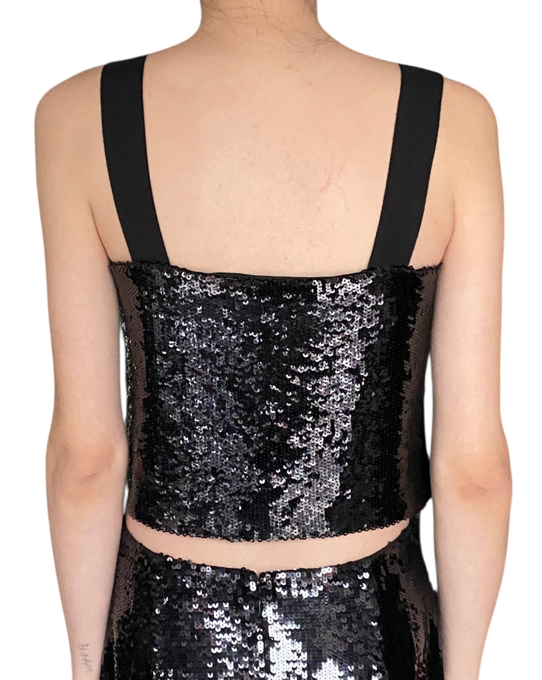 Veronica Beard Black Sequin Cropped Tank - US 2