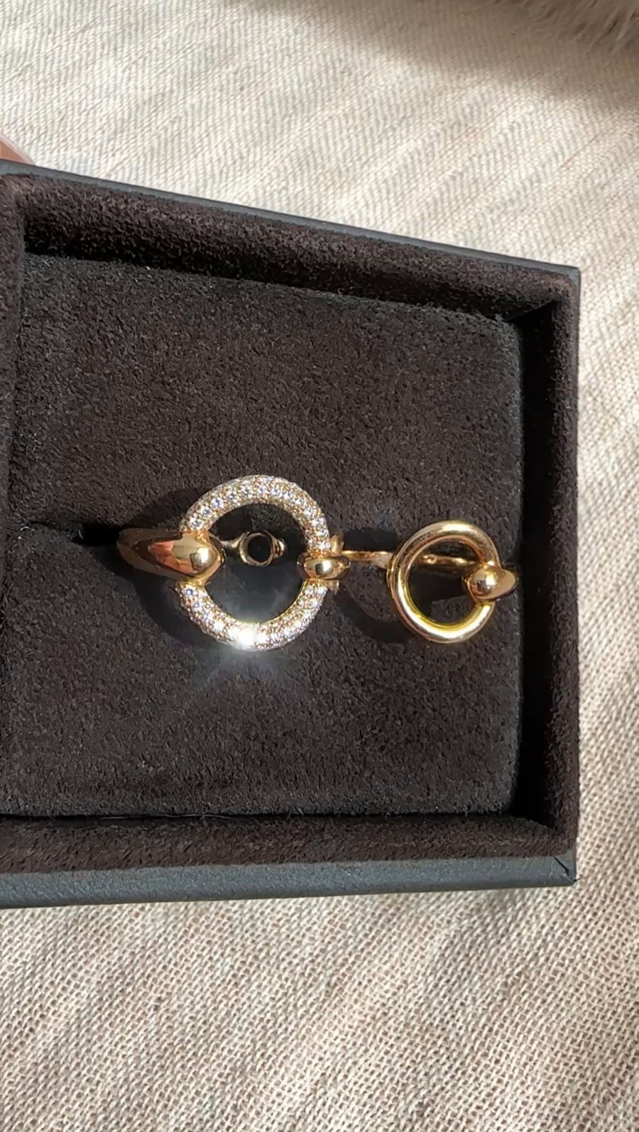 Hermes Filet D’Or 18k Rose Gold Diamond Double Ring Large Size - 52 / 6