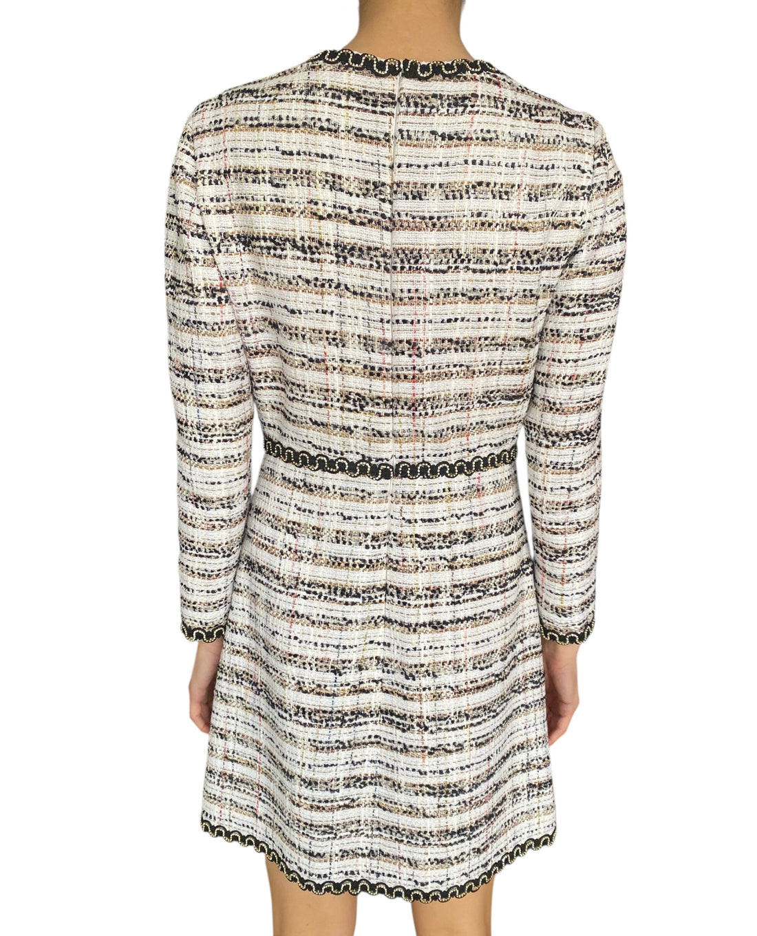 Giambattista Valli White Crystal Trim Tweed Long Sleeve Dress - IT 44 / US 8