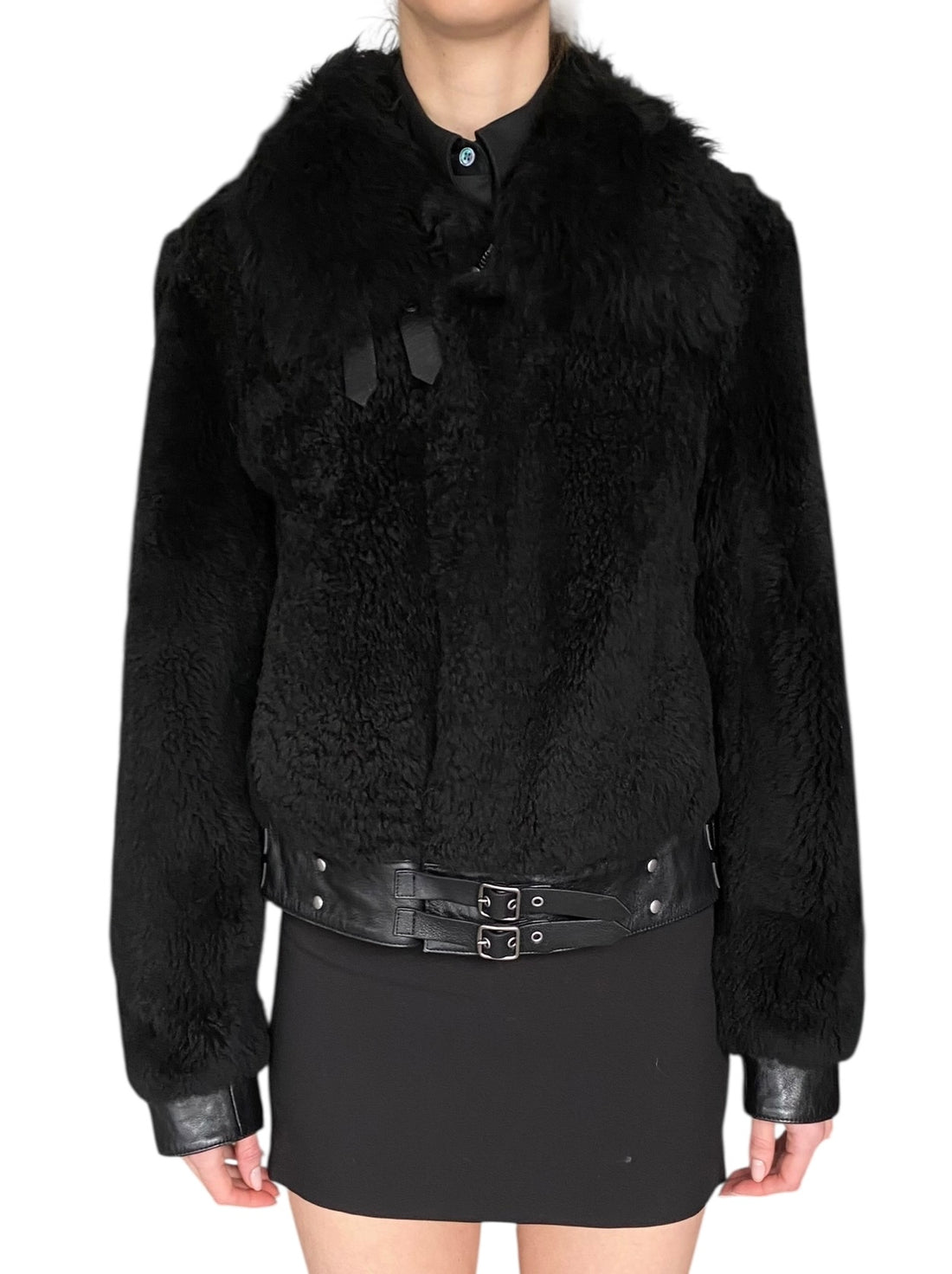 Coach 1941 Black Lambskin Shearling Moto Jacket - US 2-4
