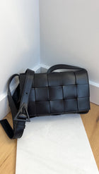 Bottega Veneta Black Woven Leather Medium Cassette Bag