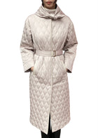 Agnona Ecru Quilted Padded Long Coat with Scarf - 40 / US 6