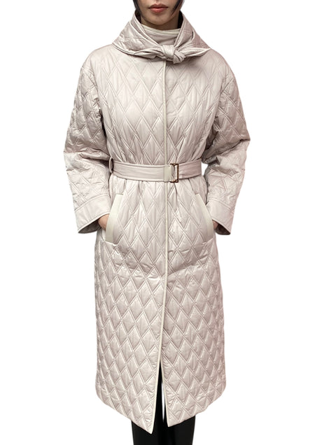 Agnona Ecru Quilted Padded Long Coat with Scarf - 40 / US 6