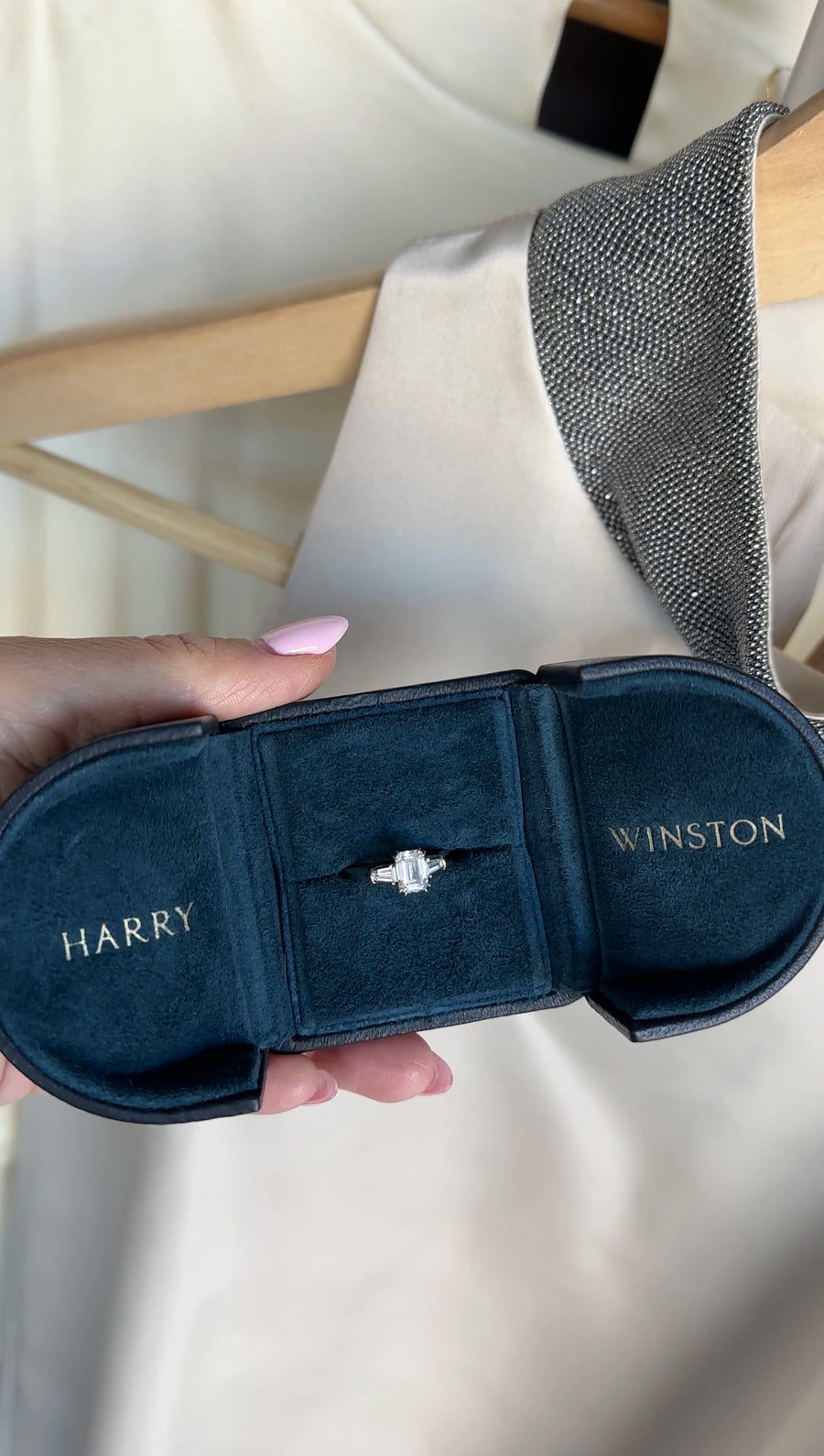 Harry Winston Platinum 1.01CT Emerald Cut Three Stone Diamond Engagement Ring