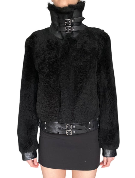 Coach 1941 Black Lambskin Shearling Moto Jacket - US 2-4