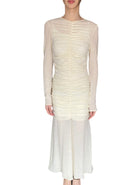 Moré Noir Ivory Ruched Fishtail Midi Dress - M