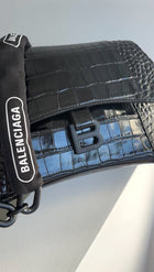 Balenciaga Black Croc Emboss Downtown Small Chain Hourglass Shoulder Bag