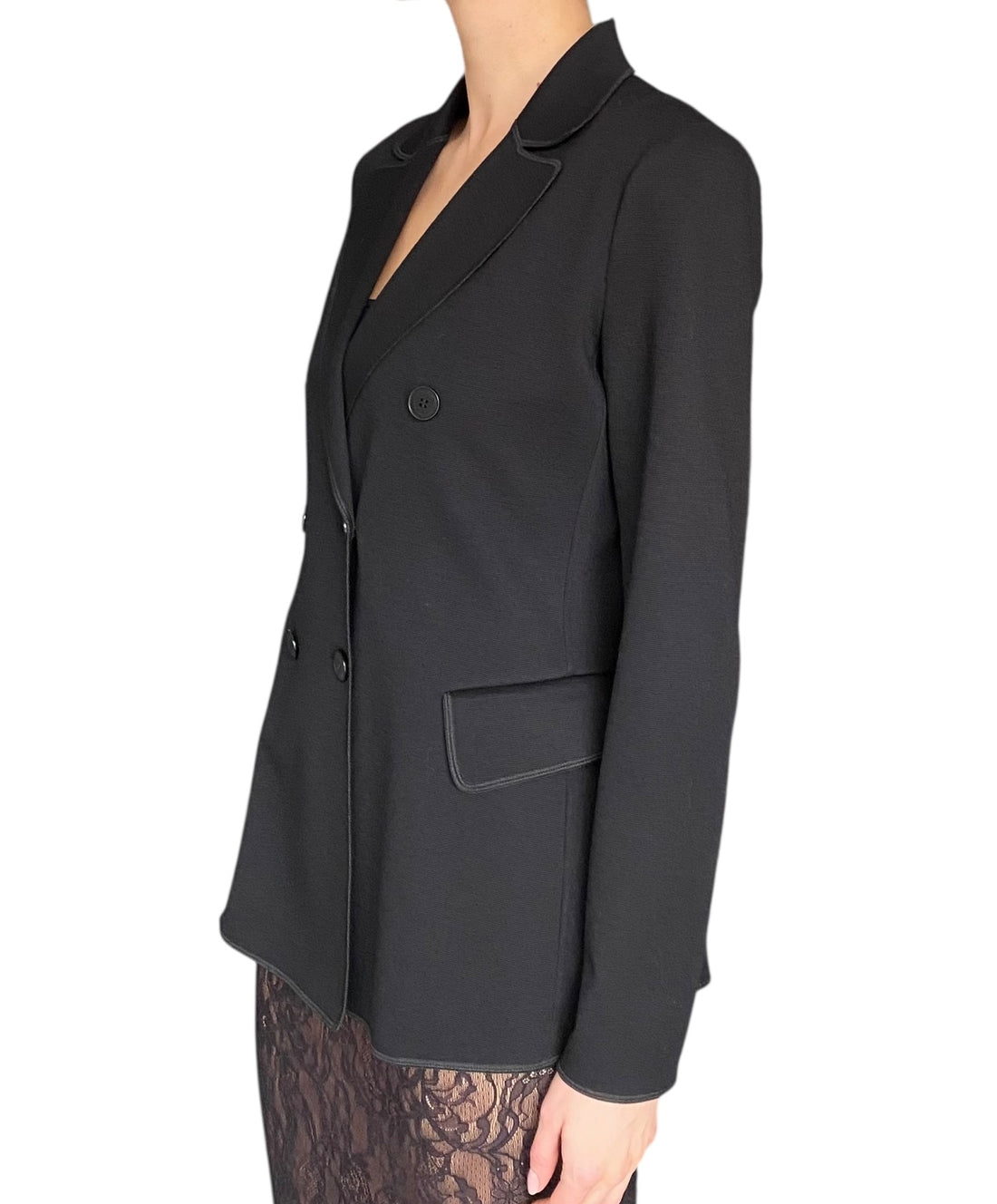 Giorgio Armani Black Double Breasted Jersey Blazer - 42 / US 6-8