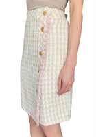 Chanel Vintage 1993 Pink & Green Gingham Tweed CC Button Skirt - FR 42 / US 8-10