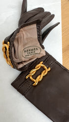 Hermes Dark Chocolate Brown Leather Gloves - 7 / 6.5
