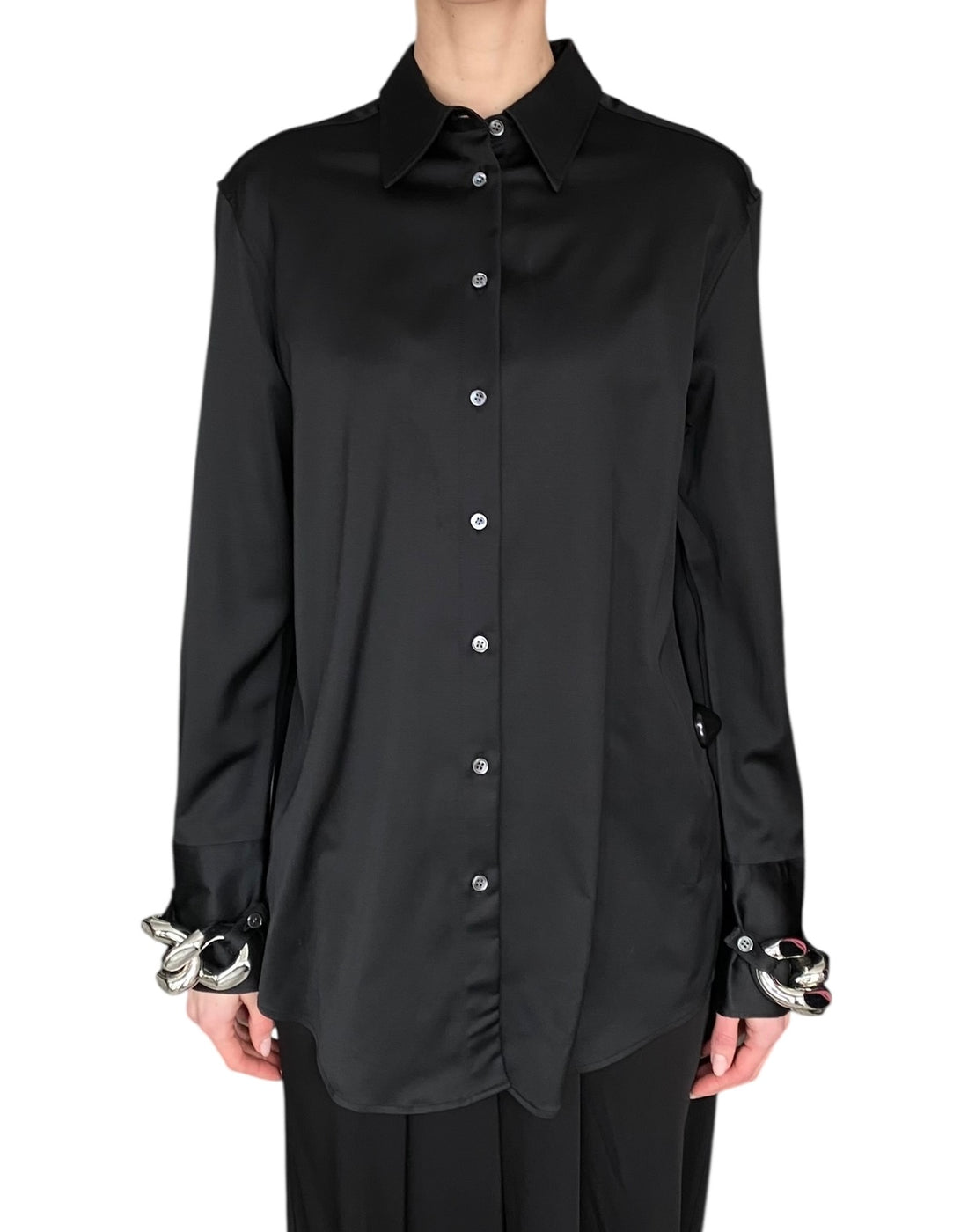 JW Anderson Black Silver Chain Cuff Long Sleeve Shirt - EU 34 / US 4