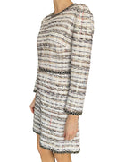 Giambattista Valli White Crystal Trim Tweed Long Sleeve Dress - IT 44 / US 8